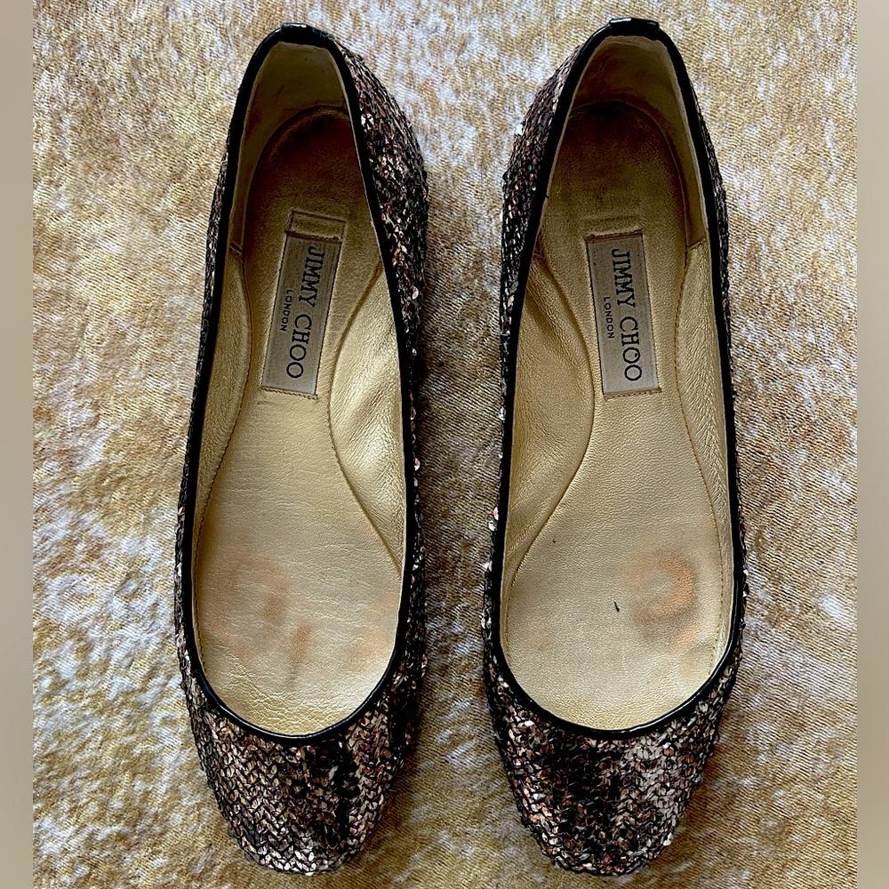 Jimmy Choo Sequin Ballet Flats in Snakeskin Print